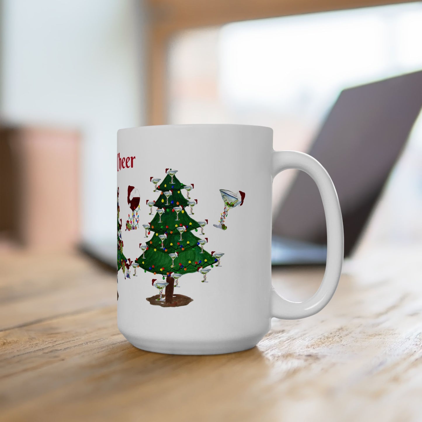 Festive Holiday cocktails of wine, martinis and margaritas decorated on Christmas trees cocktails Ceramic Mug (11oz, 15oz) - Holiday Coffee Cup - Great Christmas Gift