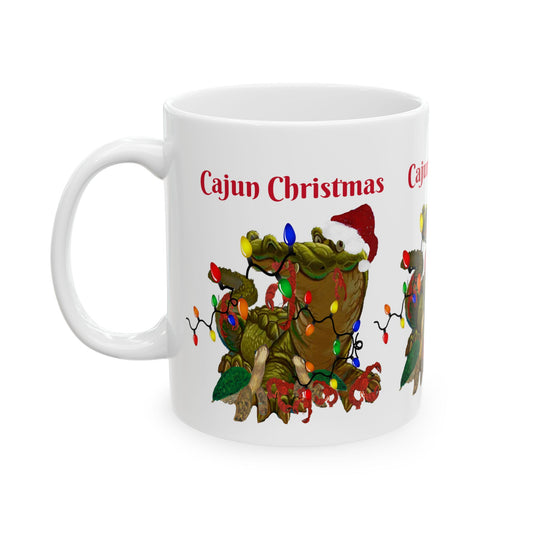 Cajun Christmas on the bayou Santa alligator Ceramic Mug (11oz, 15oz) - Coastal Holiday Coffee Cup - Great Christmas Gift