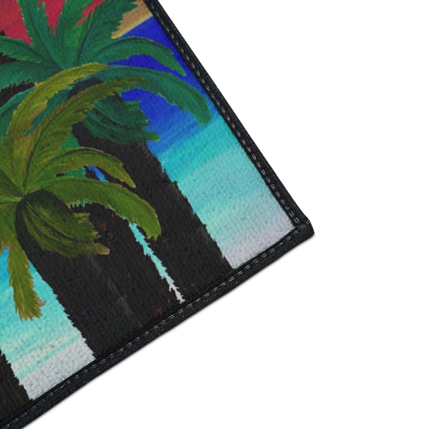 Sunset palm trees beach tropical home theme coastal door floormat for indoor or outdoor with Non-Skid Backing, 5 Sizes Available