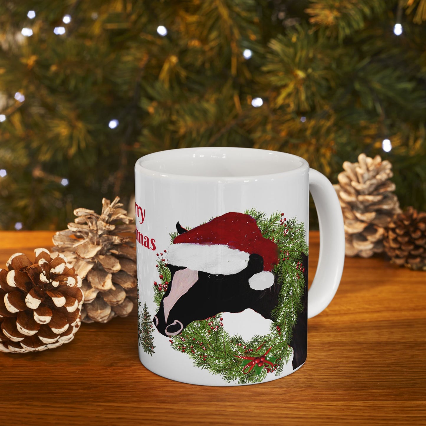 Copy of Country home Santa cow Holiday Christmas Ceramic Mug (11oz, 15oz) - Holiday Coffee Cup - Great Christmas Gift. Farm house gift.