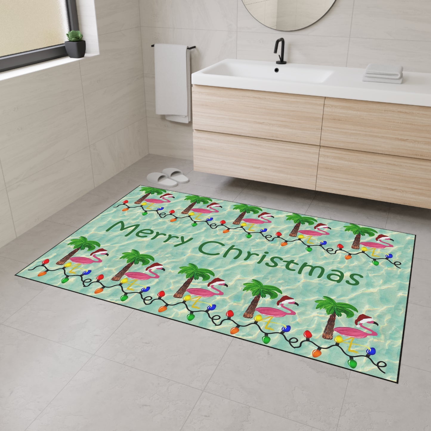 Christmas Flamingos Floor Mat