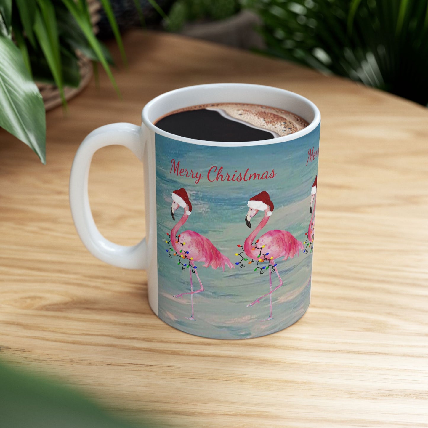 Flamingo Christmas on clearwater beach  Ceramic Mug (11oz, 15oz) - Coastal Holiday Coffee Cup - Great Christmas Gift