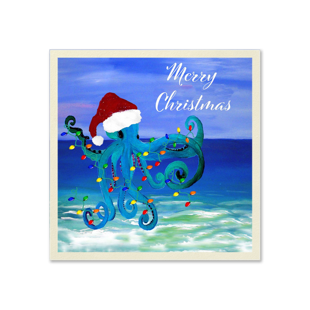 Octopus Christmas With A Santa Hat Coastal Holiday Paper Uncoined Napkins