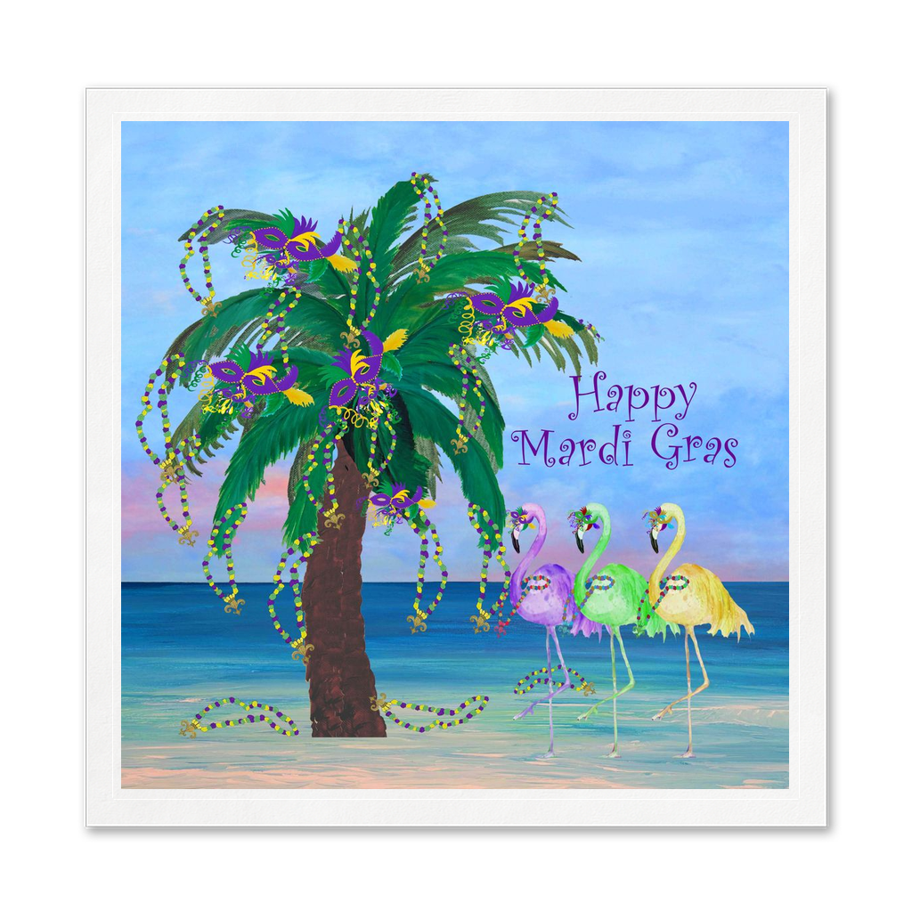 Mardi Gras Flamingos And Plam Tree Beach Party Paper Cocktail Or Luncheon Napkins.