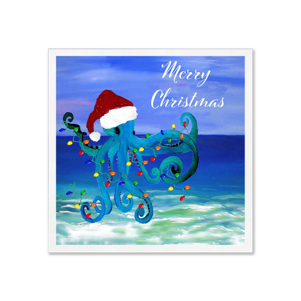 Octopus Christmas With A Santa Hat Coastal Holiday Paper Uncoined Napkins