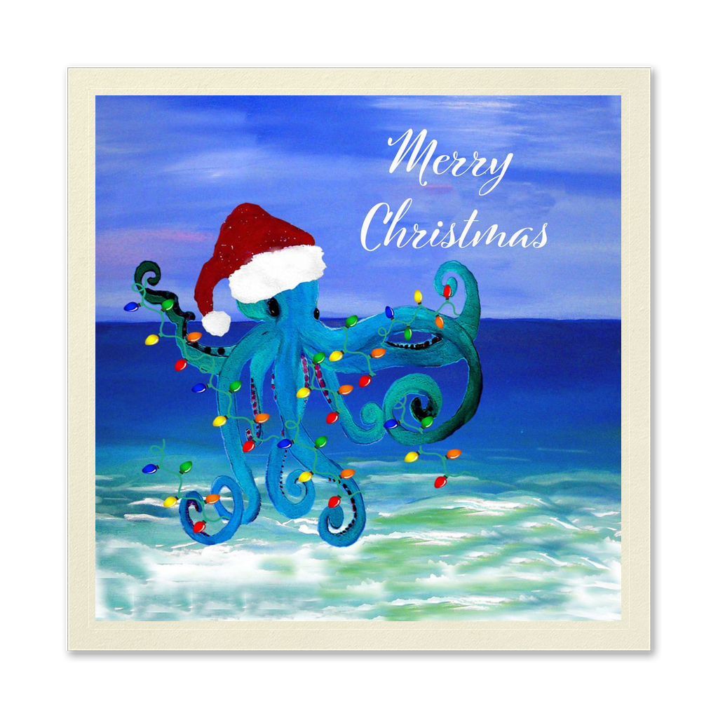 Octopus Christmas With A Santa Hat Coastal Holiday Paper Uncoined Napkins